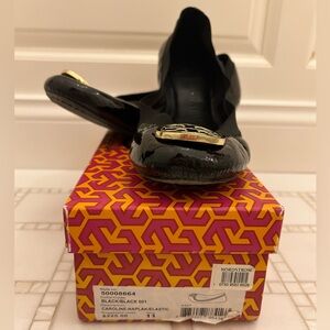 Tory Burch Caroline-Naplak/Elastic black flats